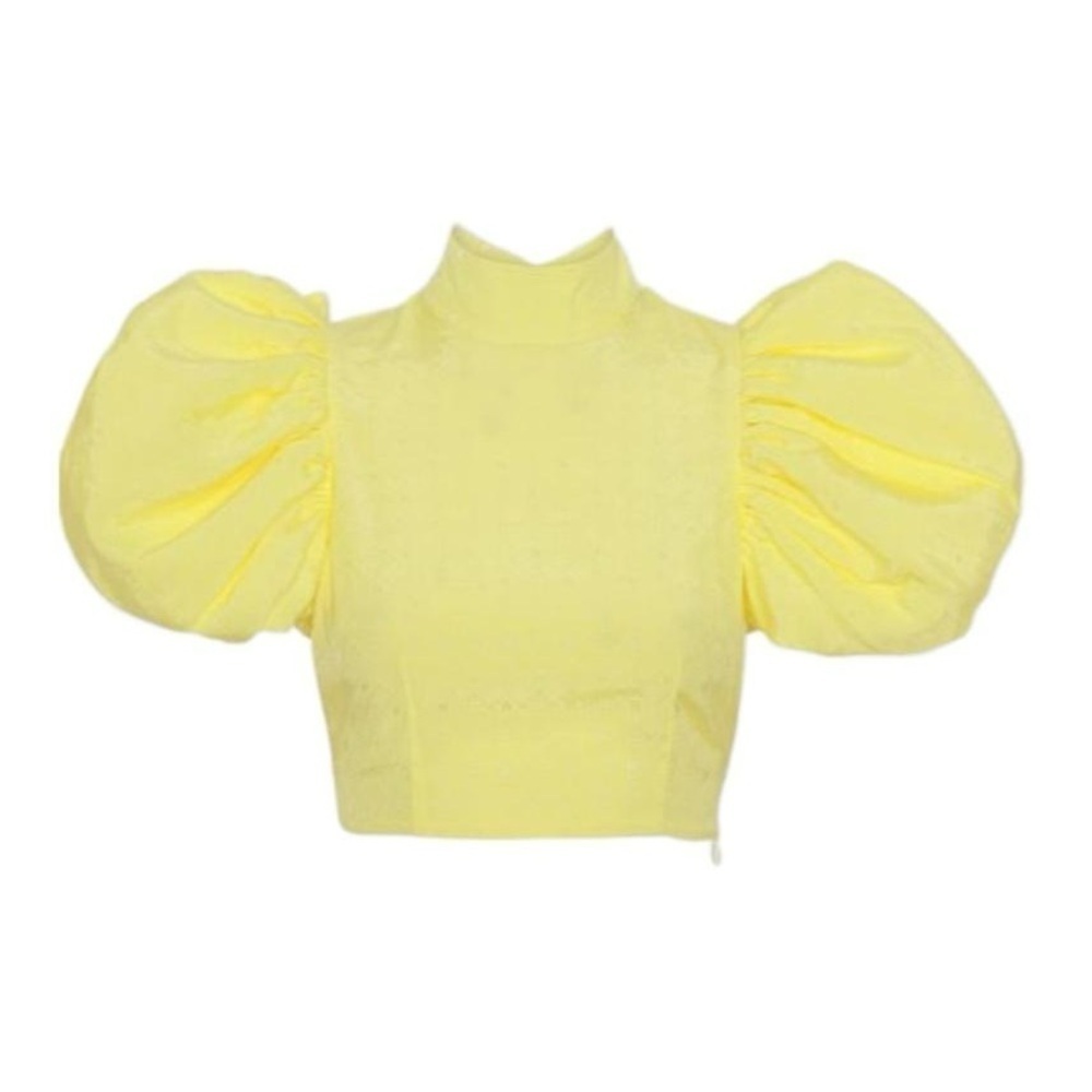 Rotate Dusk puff-sleeve Cutout cropped Satin blouse